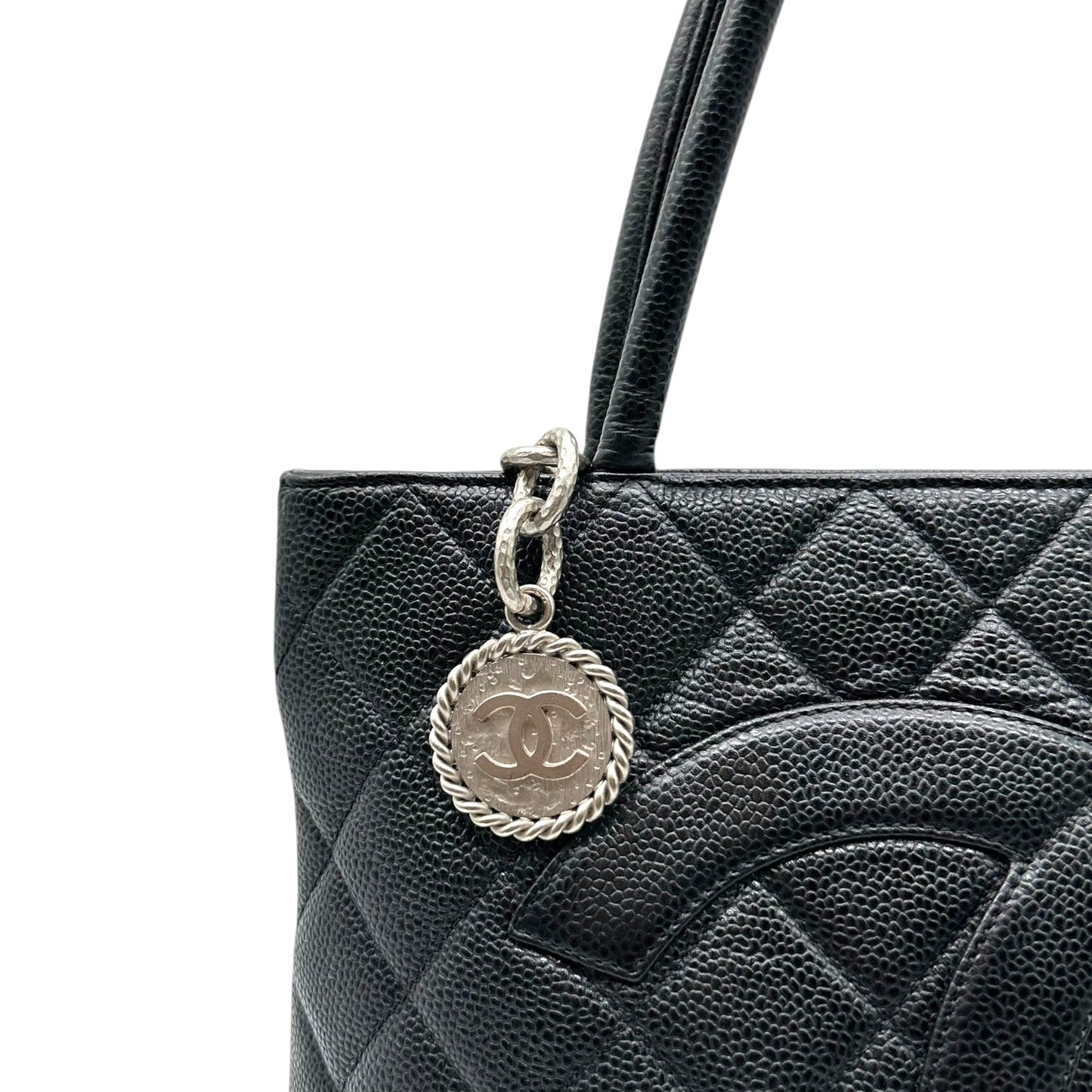 Chanel Black Caviar Medallion Matelasse Quilted Logo Tote Bag - Outfit Repeater