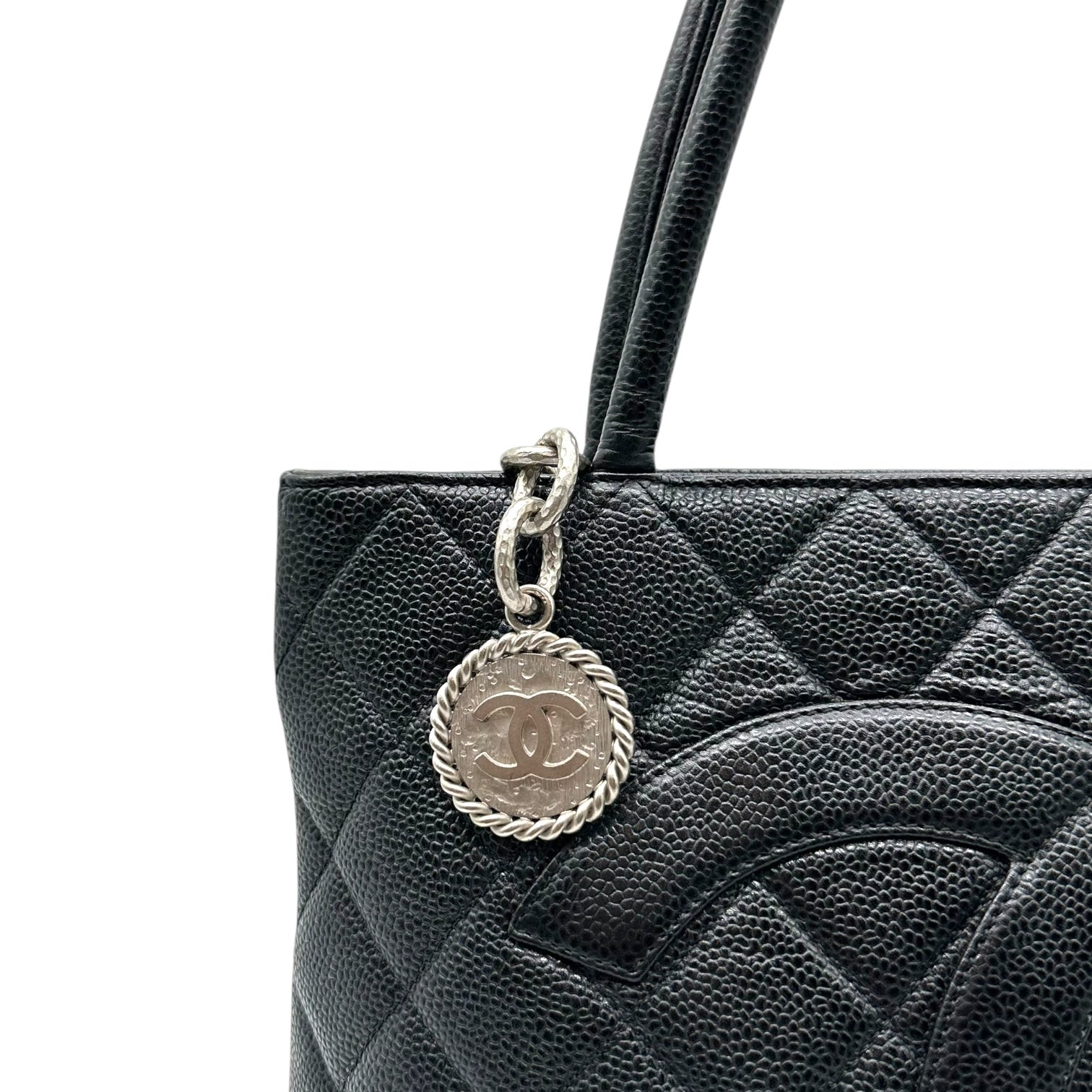 Chanel Black Caviar Medallion Matelasse Quilted Logo Tote Bag - Outfit Repeater