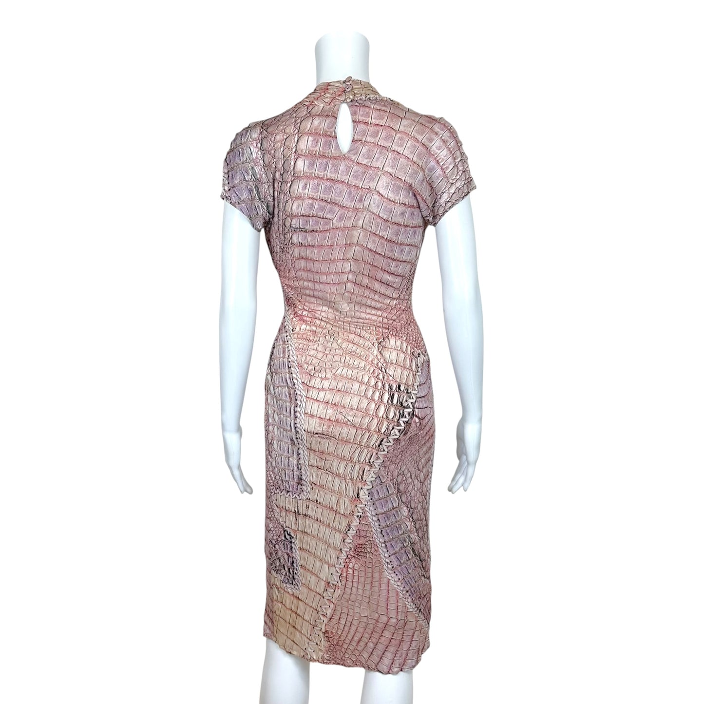 Roberto Cavalli S/S 2011 Pink Croc Print Lace Up Front Midi Dress