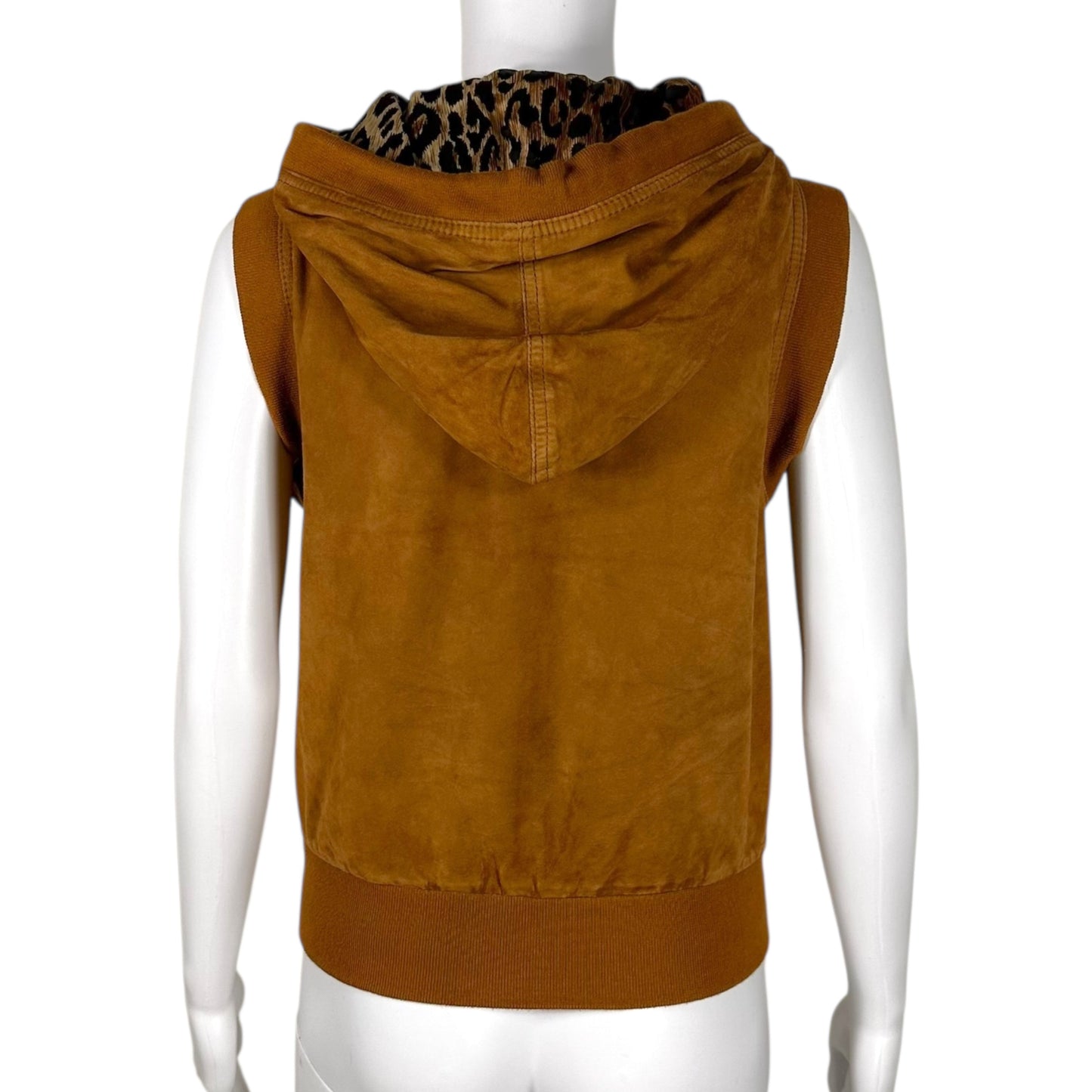 Dolce & Gabbana Brown Suede Hooded Logo Charm Vest