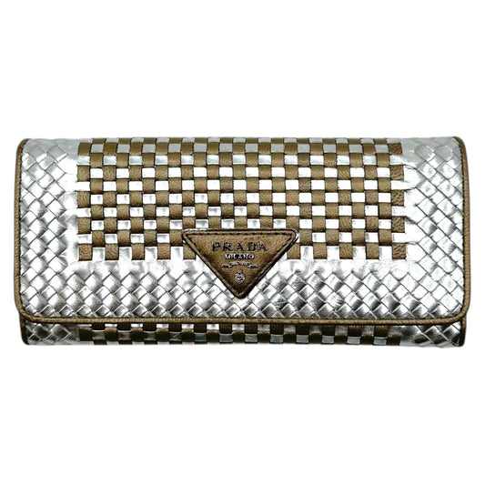 Prada Metallic Silver & Gold Woven Long Wallet