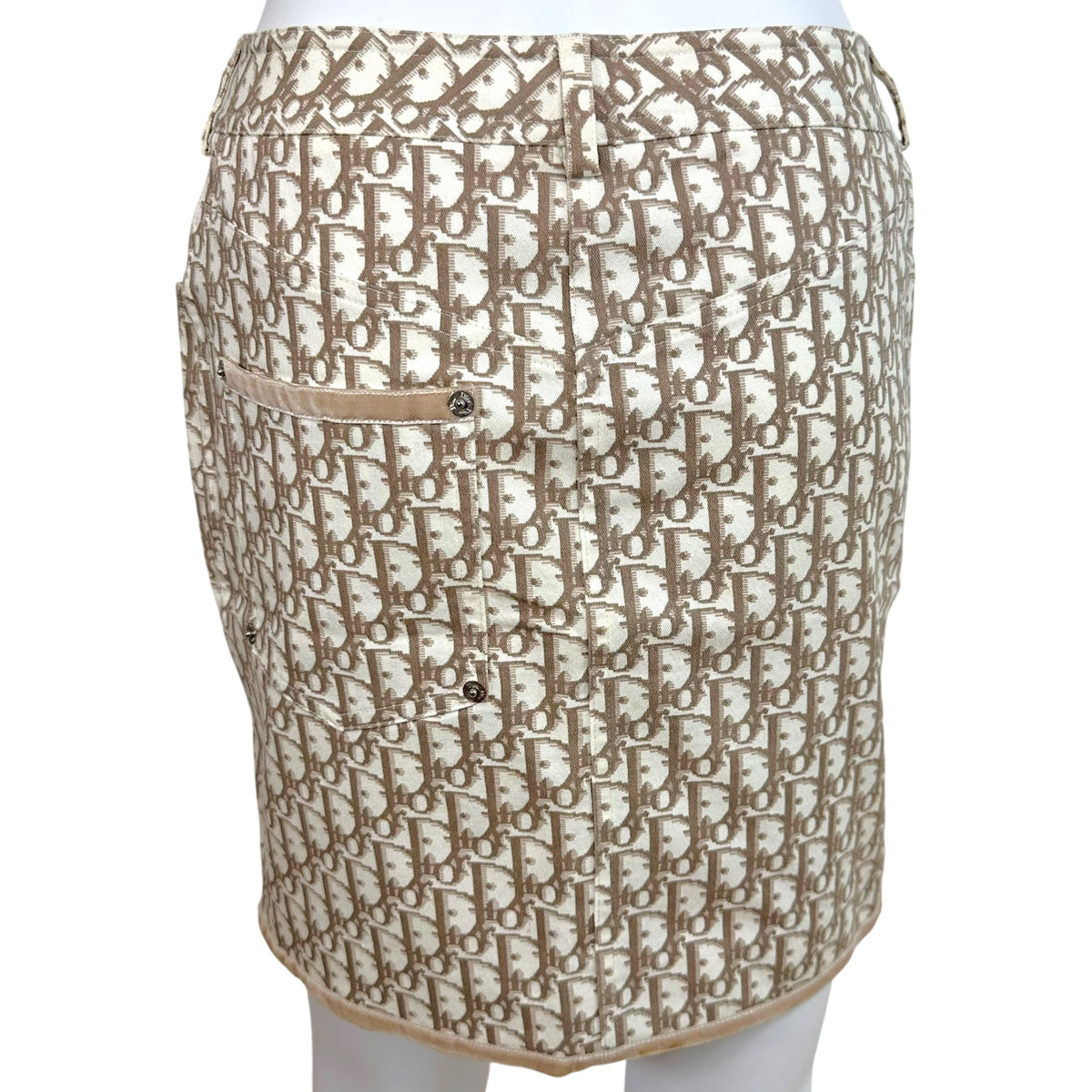 Christian Dior Midi Skirt Ivory Tan Trotter Monogram Velvet