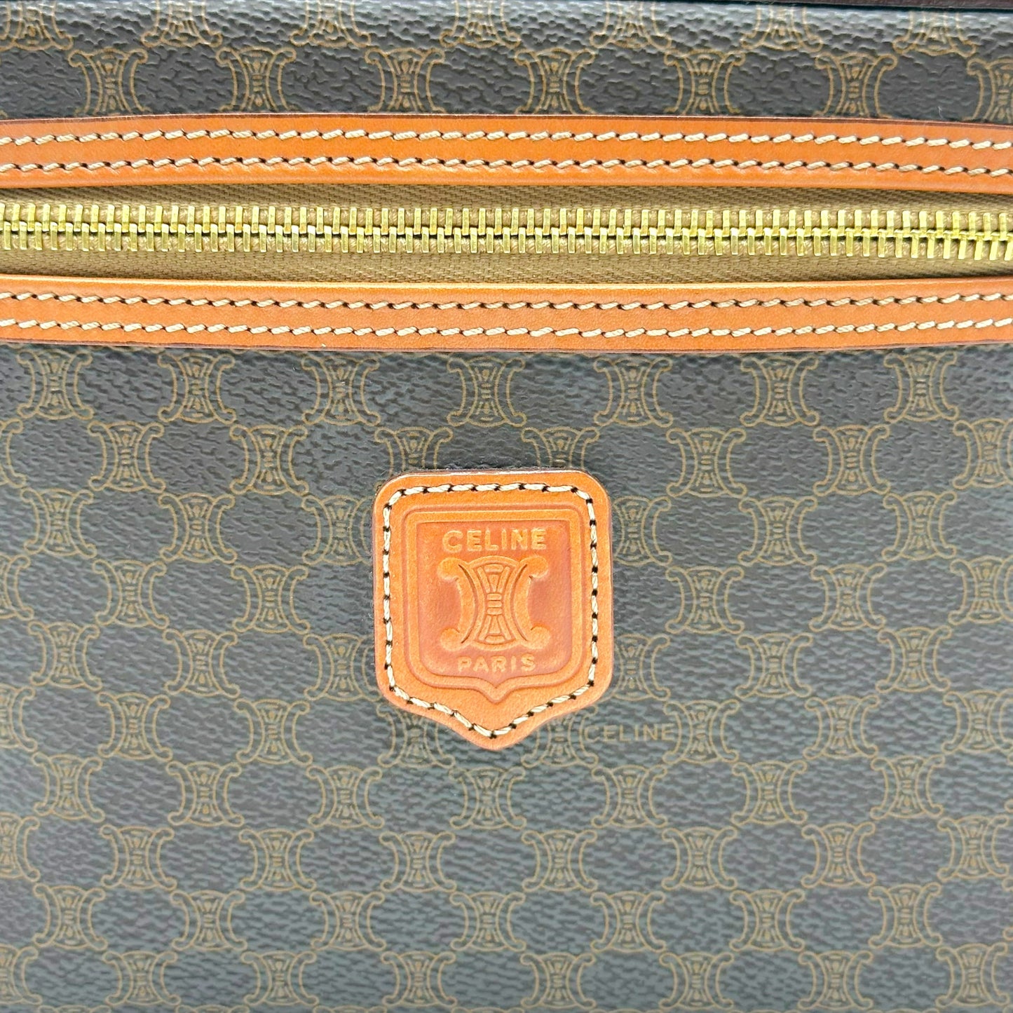 Celine Brown Triomphe Monogram Top Handle Vanity Bag