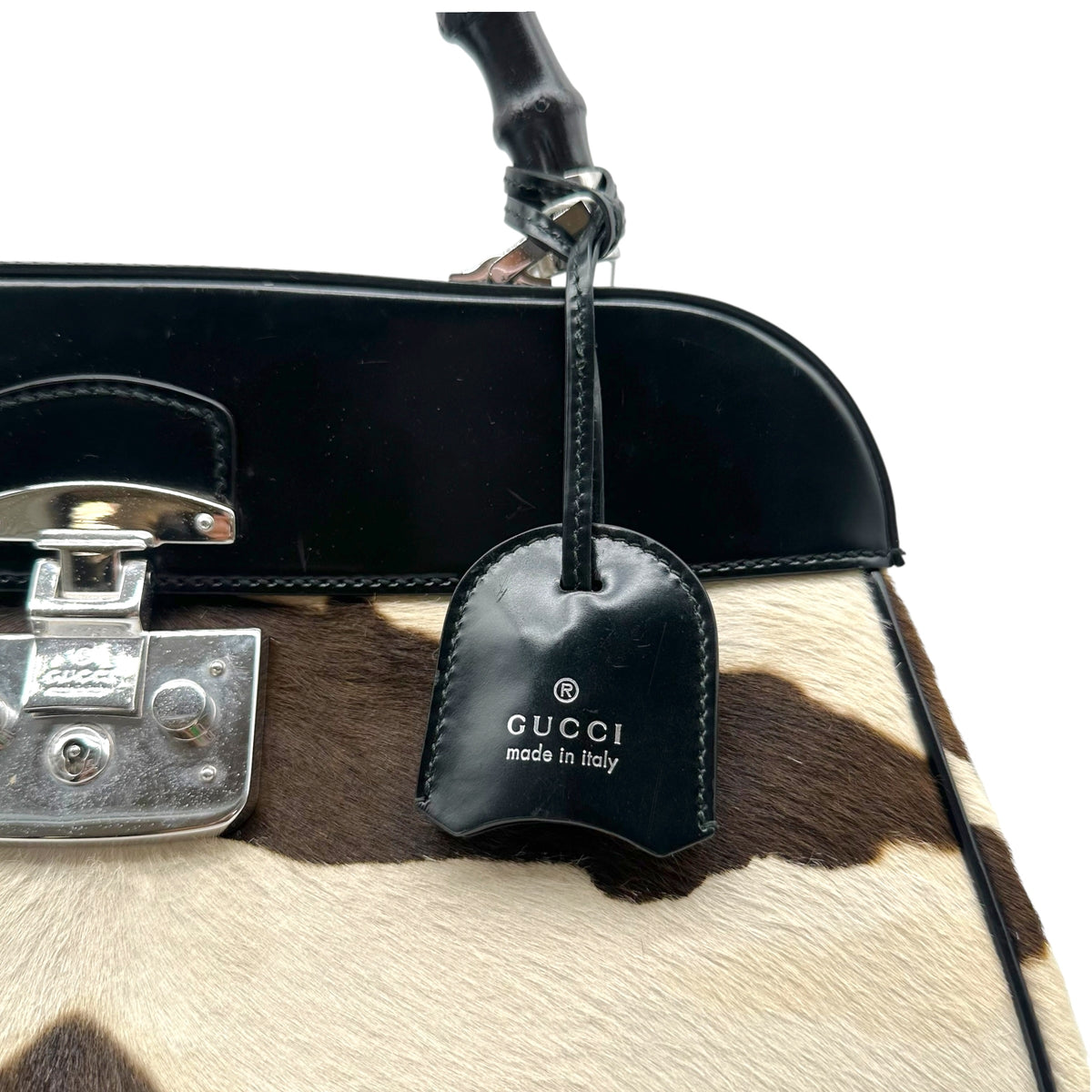 Gucci Lady Lock Zebra Print Ponyhair Bamboo Handbag