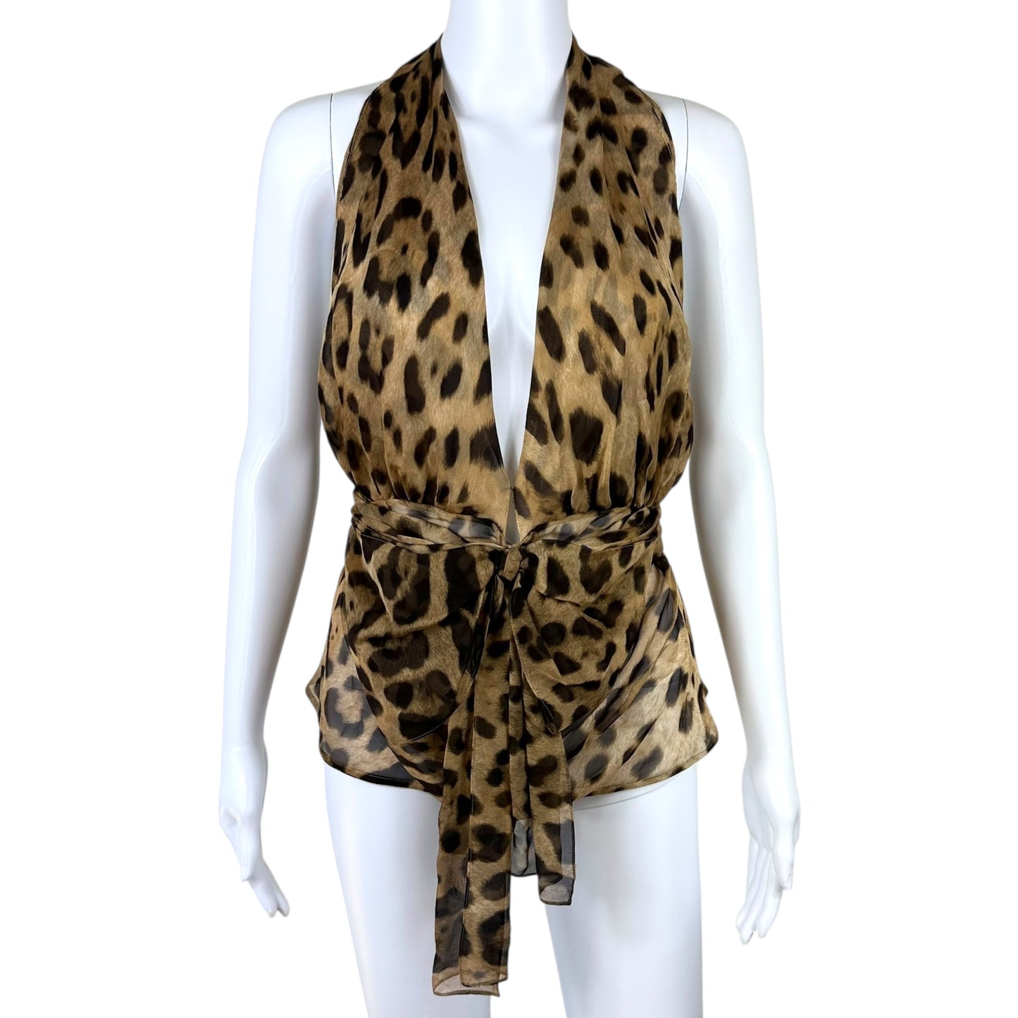 Dolce & Gabbana Leopard Print Sheer Silk Halter Top