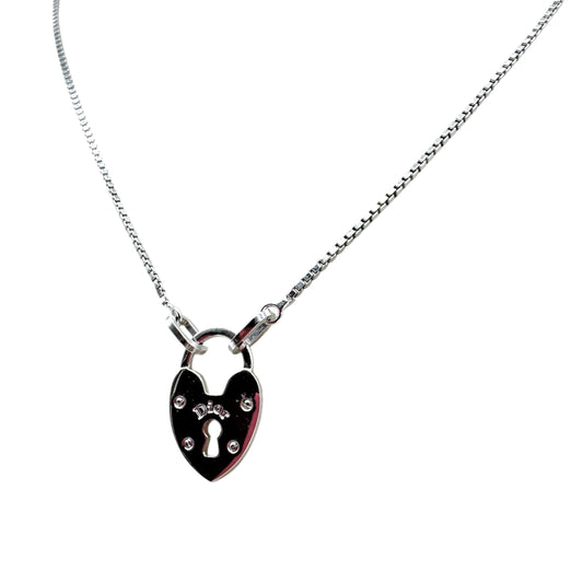 Christian Dior Silver Lock Charm Necklace