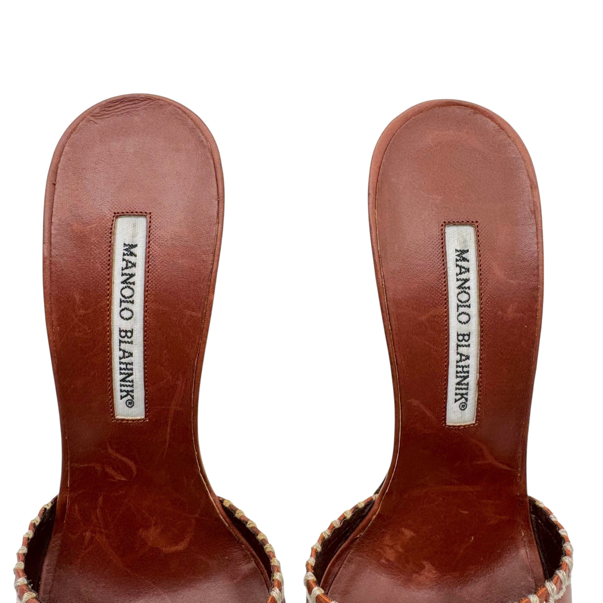 Manolo Blahnik Brown Whipstitch Heeled Mules - Outfit Repeater