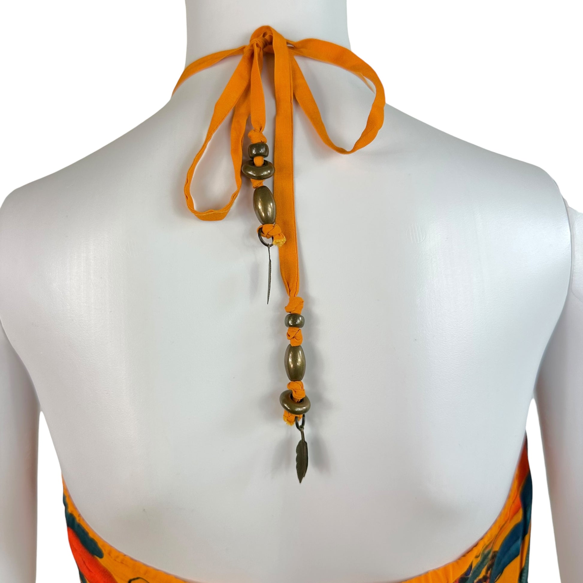 Jean Paul Gaultier Halter Mini Dress Multicolor Feather Print
