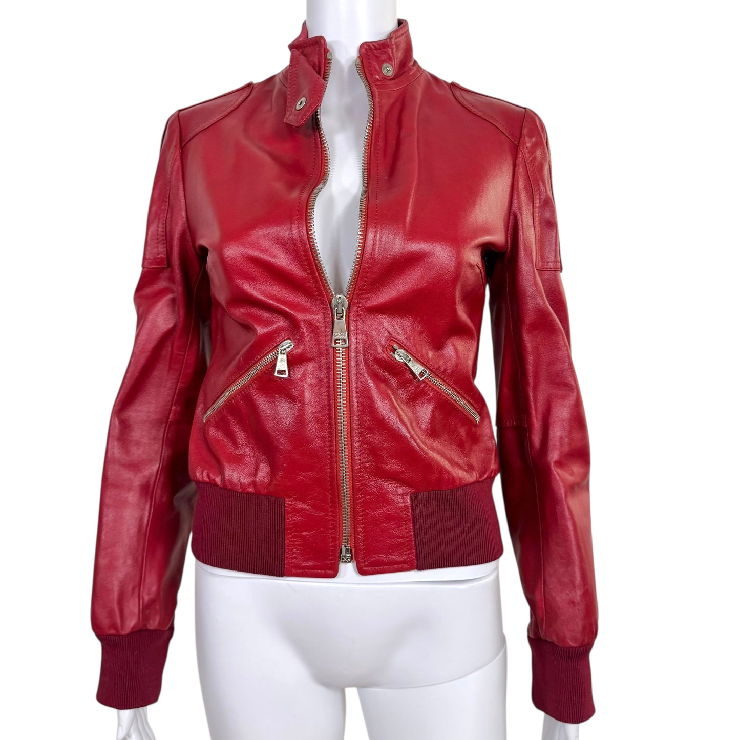 Dolce & Gabbana Red Leather Bomber Jacket - Outfit Repeater