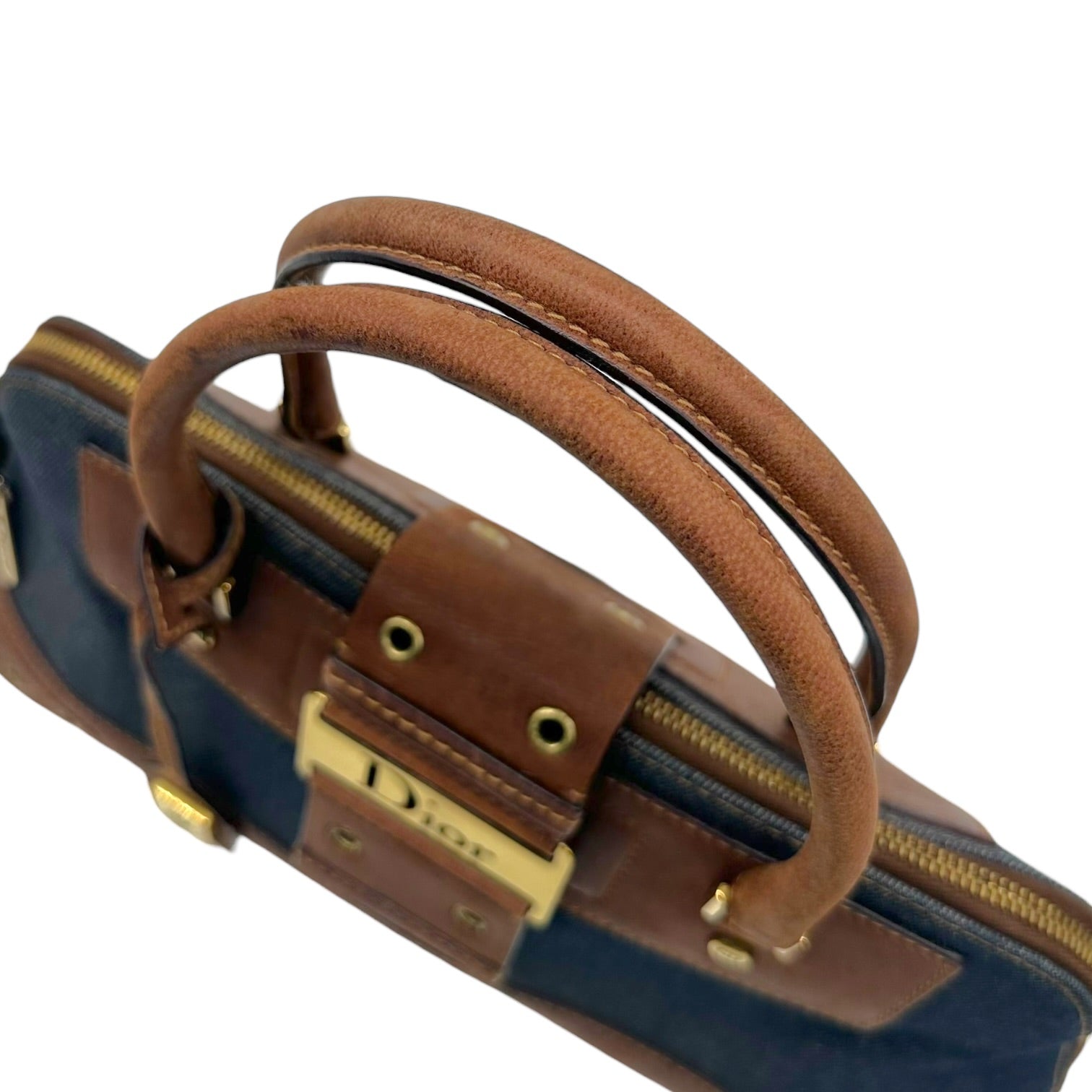 Christian Dior Denim Brown Leather Handbag
