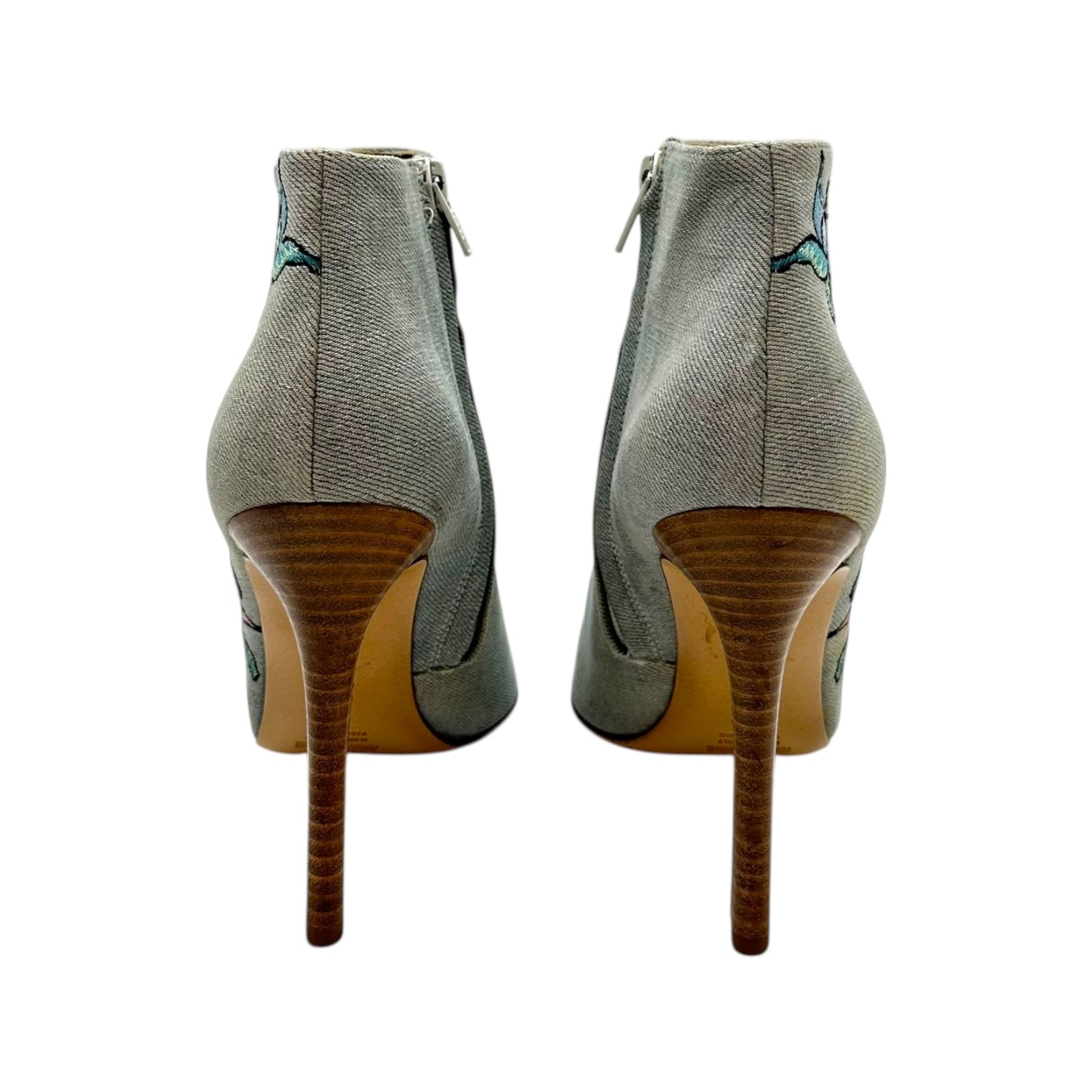 Roberto Cavalli Denim Floral Embroidered Heeled Booties - Outfit Repeater