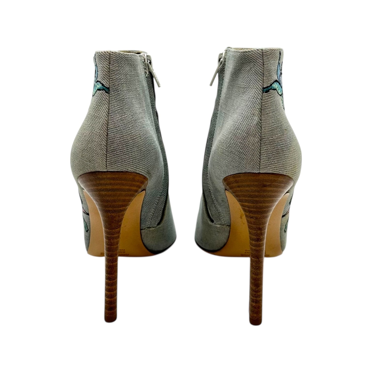 Roberto Cavalli Denim Floral Embroidered Heeled Booties - Outfit Repeater