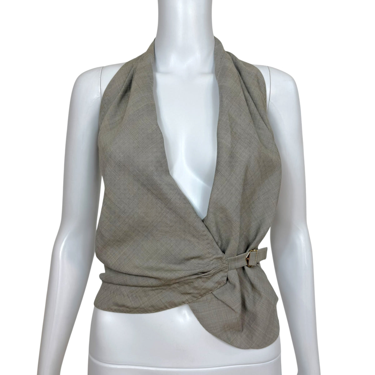 Louis Vuitton Gray Wool Plaid Backless Halter Vest Top