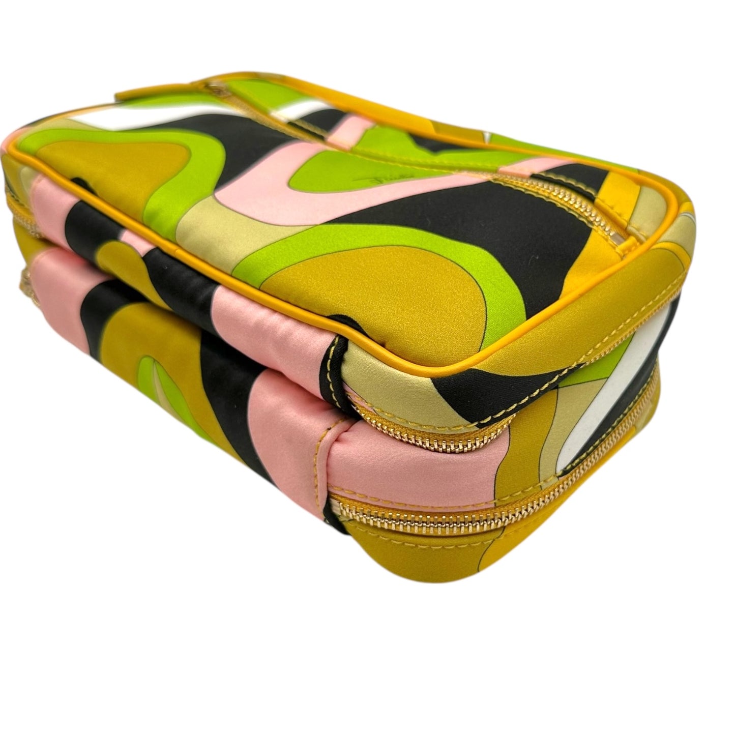 Emilio Pucci Green & Orange Printed Silk Top Handle Mini Vanity Pochette