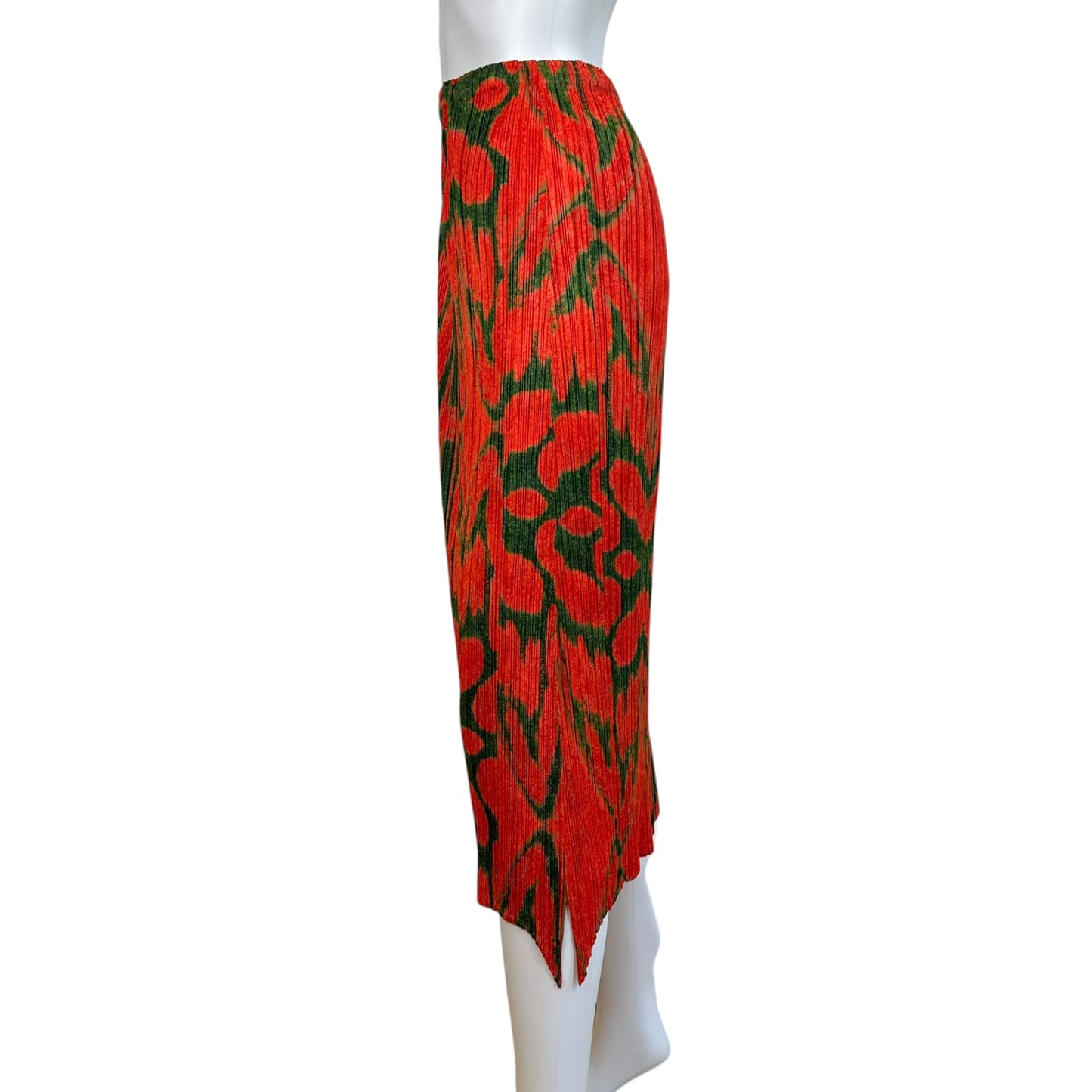 Issey Miyake Pleats Please Red & Green Patterned Pleated Maxi Skirt