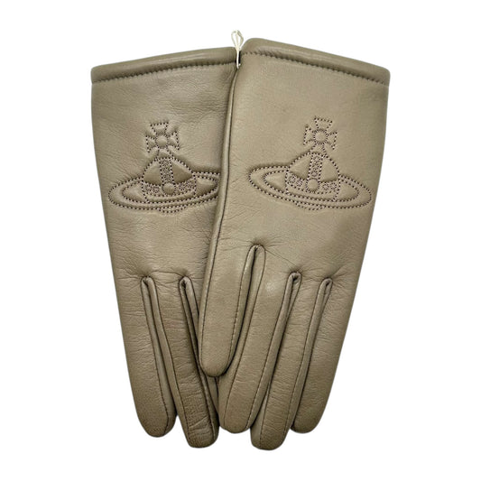 Vivienne Westwood Gray Lambskin Logo Gloves NEW