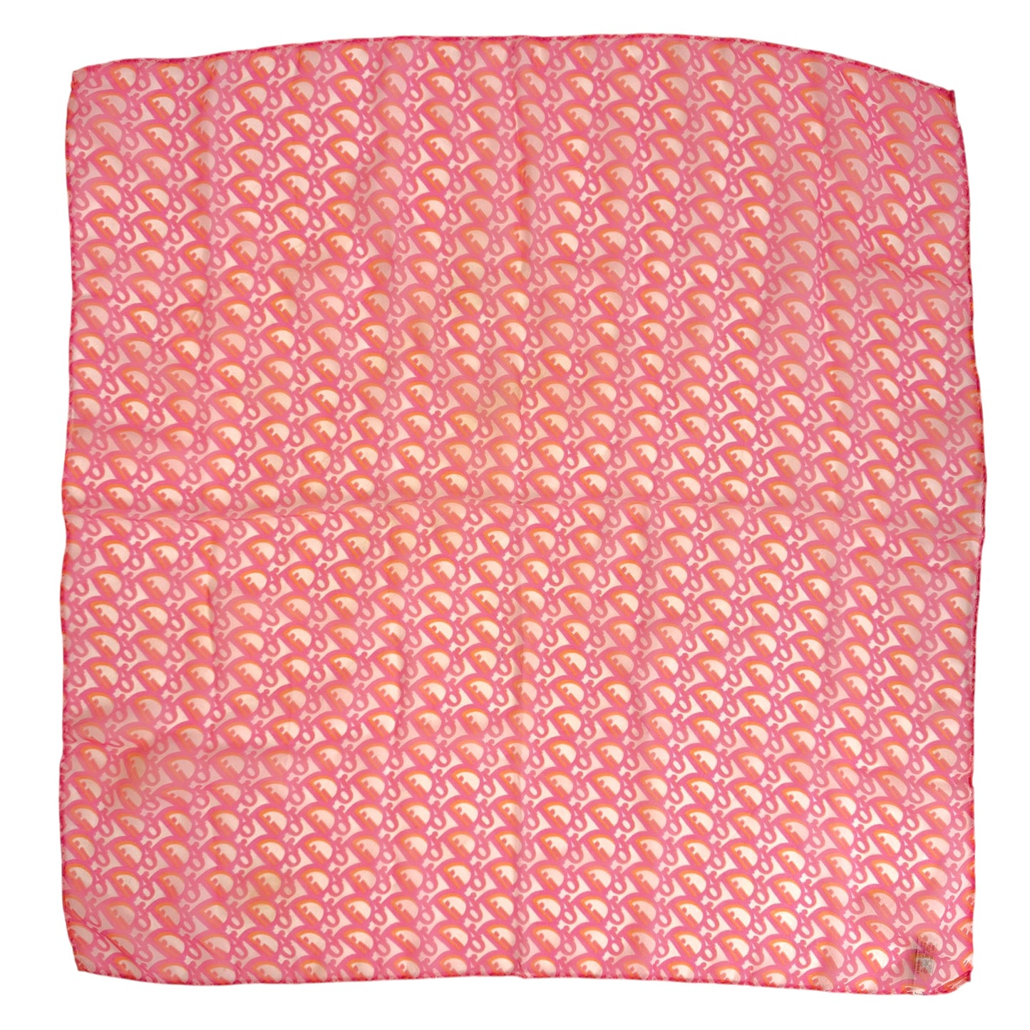 Christian Dior Bright Pink & Orange Trotter Monogram Print Sheer Square Silk Scarf