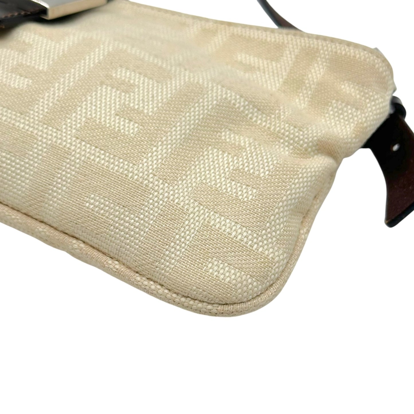 Fendi Ivory Zucca Monogram & Brown Leather Crossbody Baguette Bag