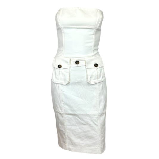Dsquared2 White Strapless Corseted Pocket Front Midi Dress