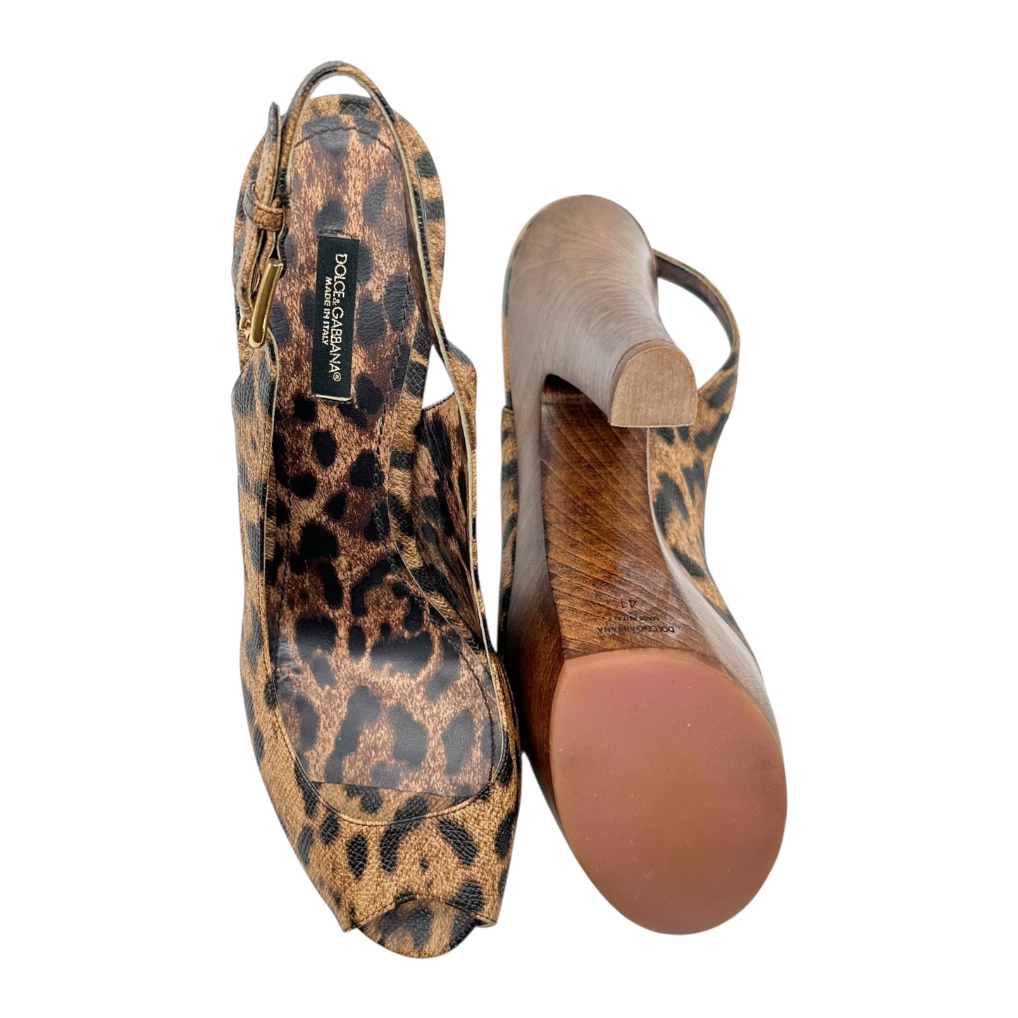 Dolce & Gabbana Brown Leopard Wooden Platform Sandals