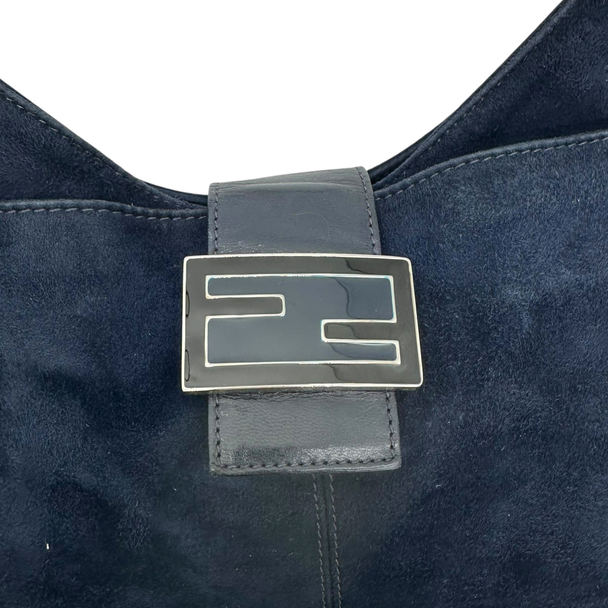 Fendi Navy Blue Suede Baguette Shoulder Bag - Outfit Repeater
