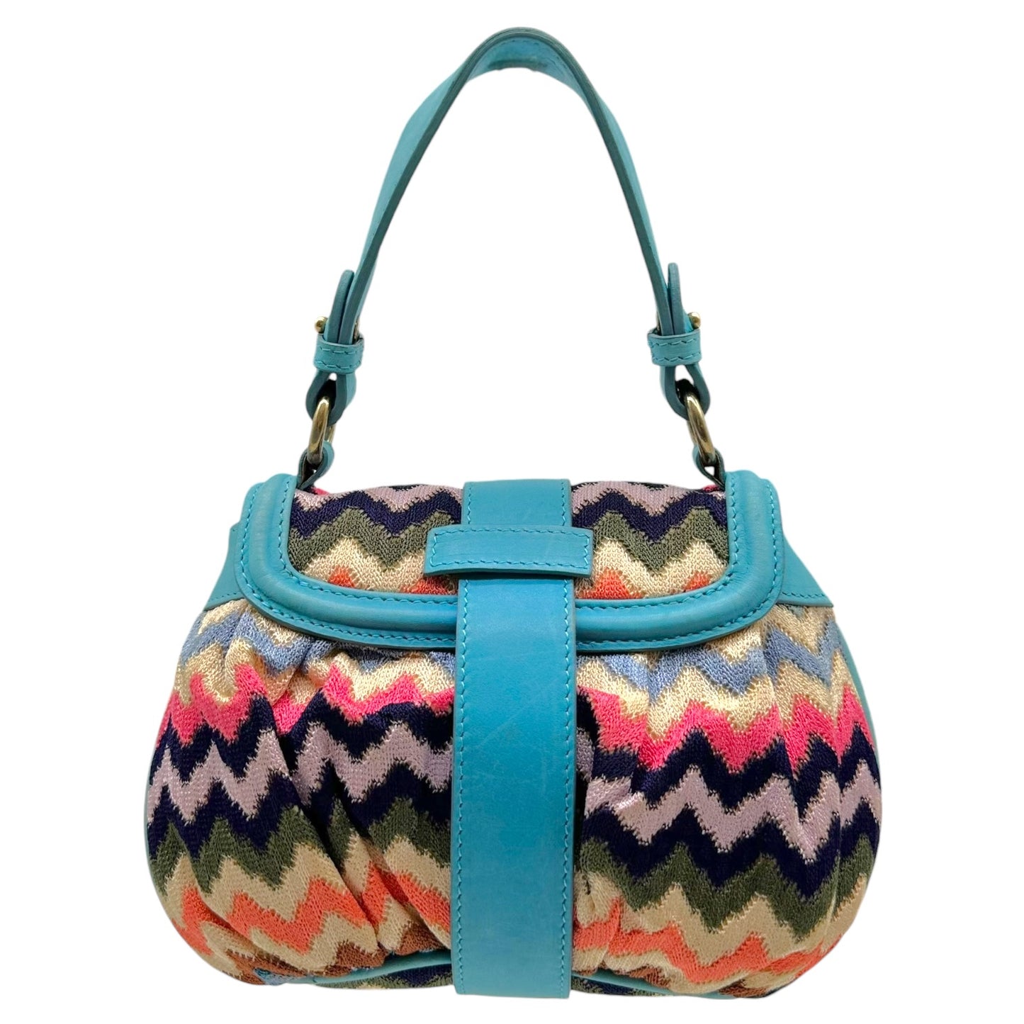 Missoni Blue Leather & Multicolor Chevron Mini Handbag