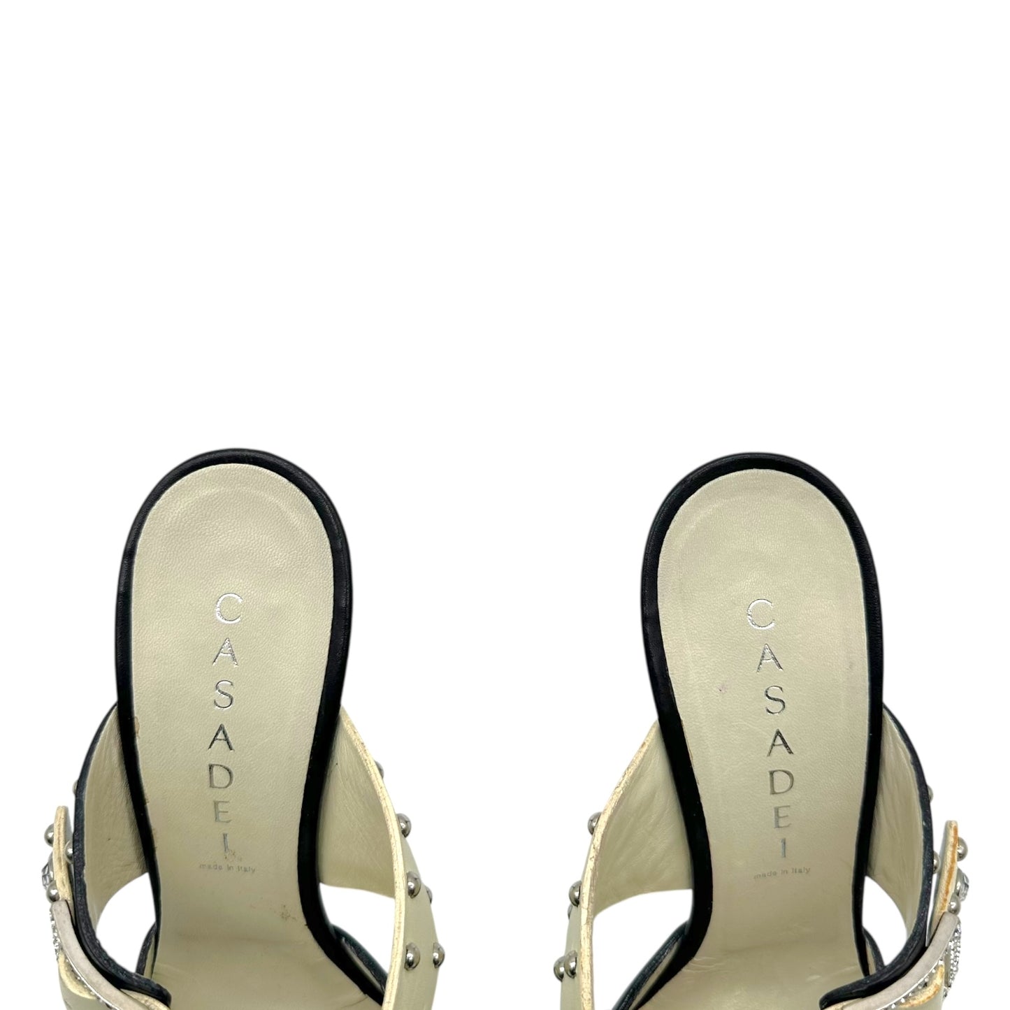 Casadei Studded Black & White Mule Heels - Outfit Repeater