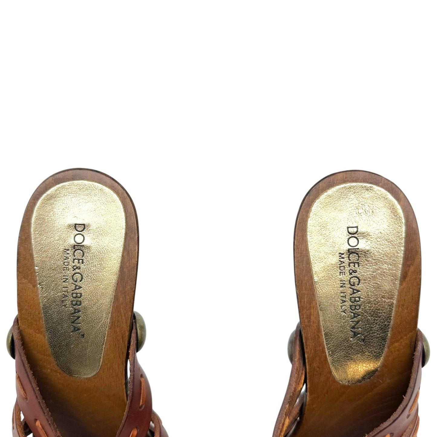 Dolce & Gabbana Brown Leather & Wood Platform Mule Heels