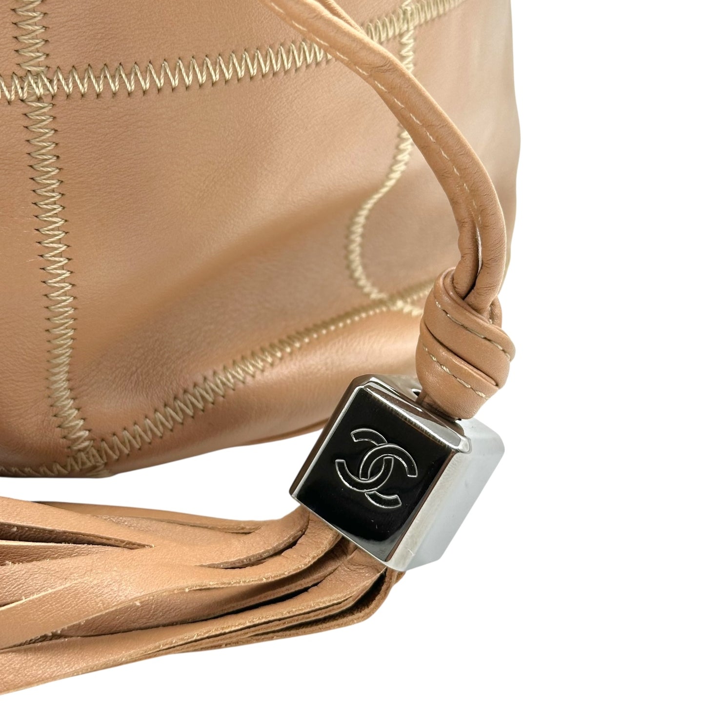 Chanel Tan Leather Chocolate Bar Quilted Bucket Bag