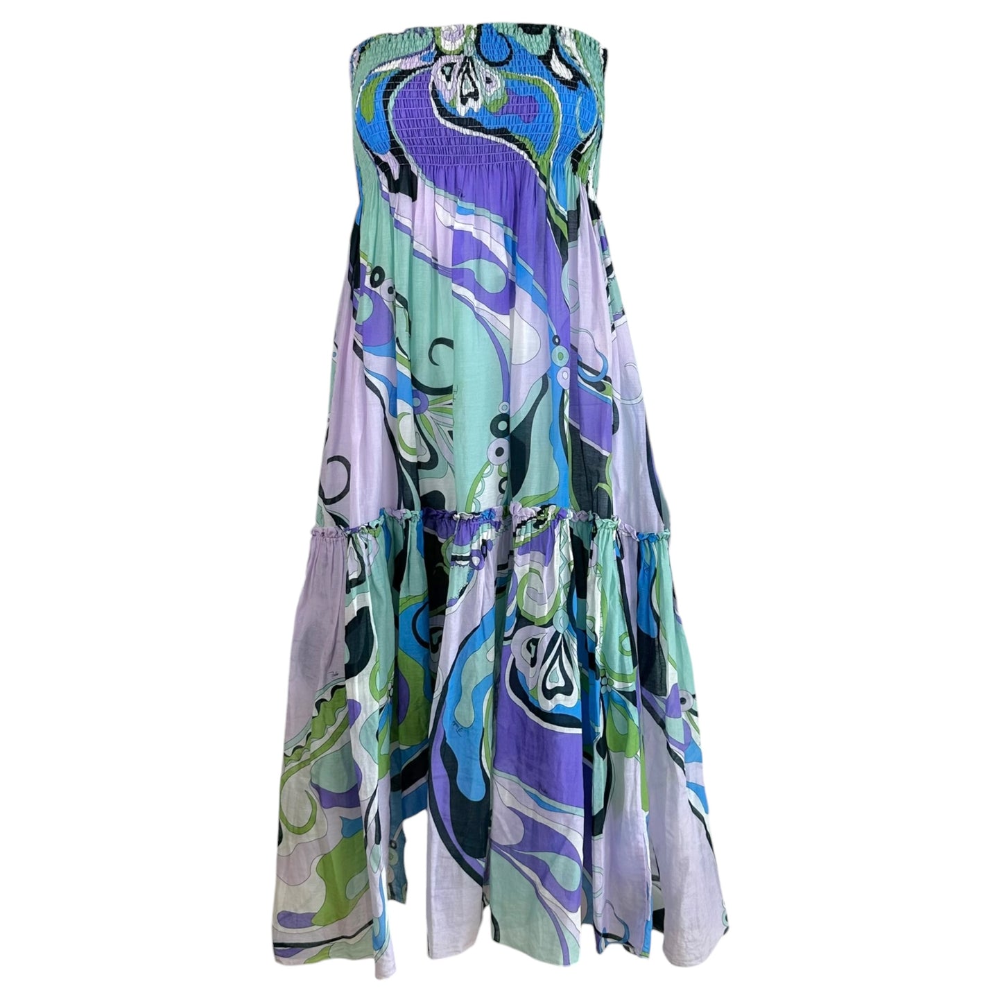 Emilio Pucci Strapless Maxi Dress Blue Purple Print