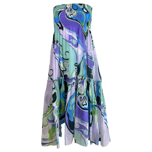 Emilio Pucci Strapless Maxi Dress Blue Purple Print