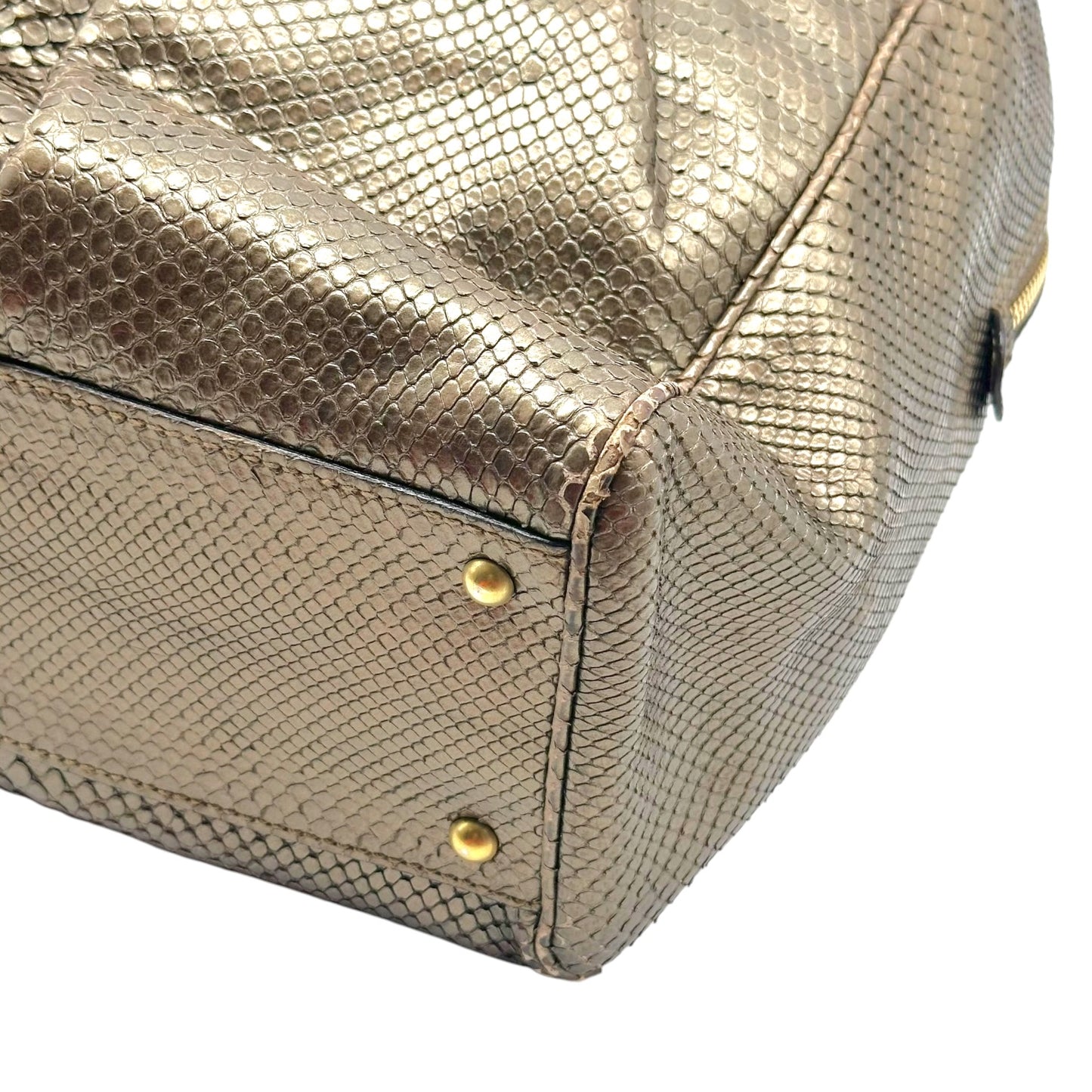 Salvatore Ferragamo Metallic Brown Python Shoulder Tote Bag