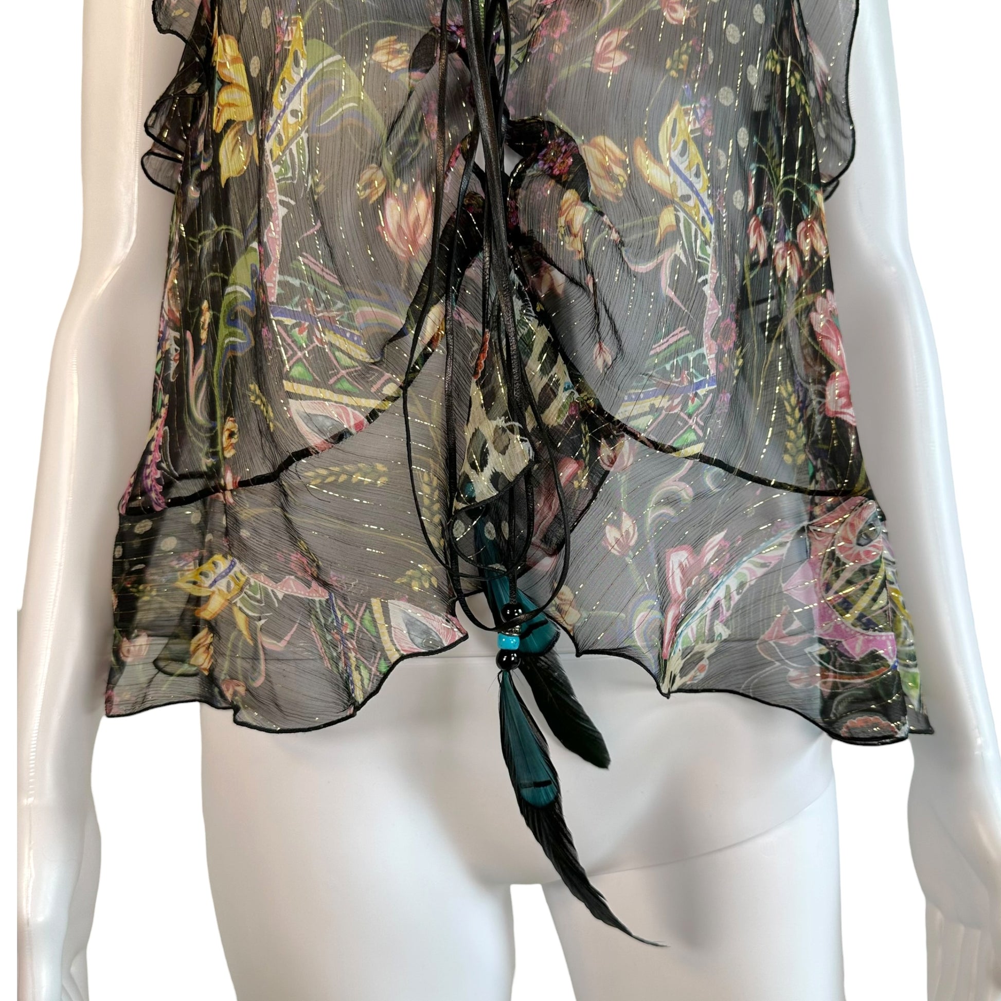Roberto Cavalli Sheer Floral Print Silk Blouse
