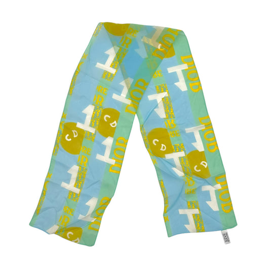 Christian Dior Turquoise & Yellow Logo Print Silk Scarf