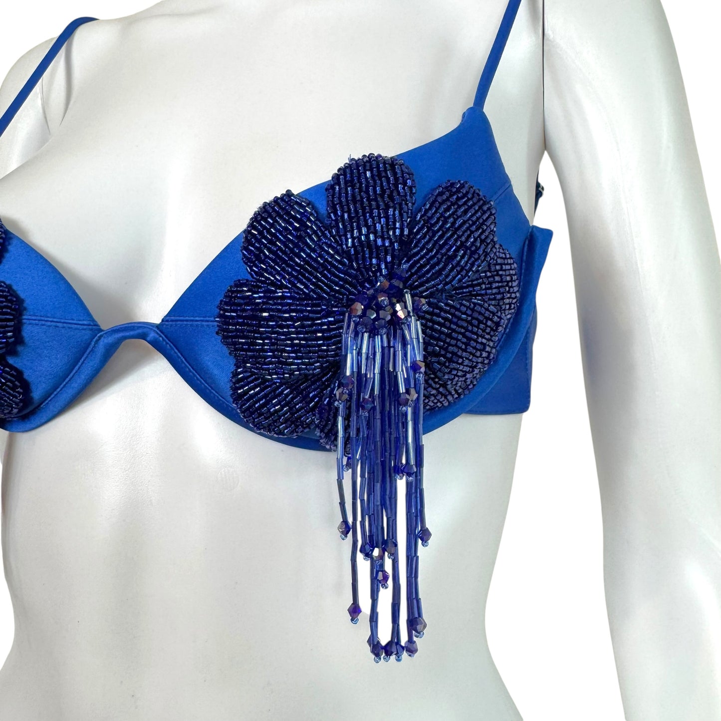 Fanci Club Blue Flower Beaded Satin Bra Top