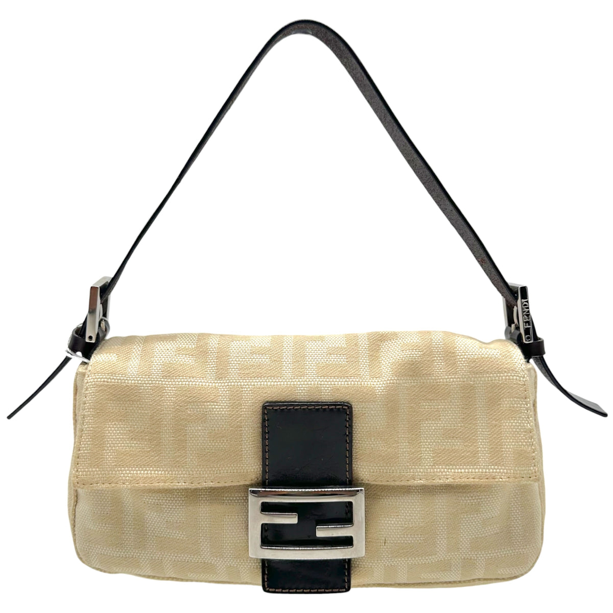 Fendi Baguette Bag Ivory Zucca Monogram Brown Leather