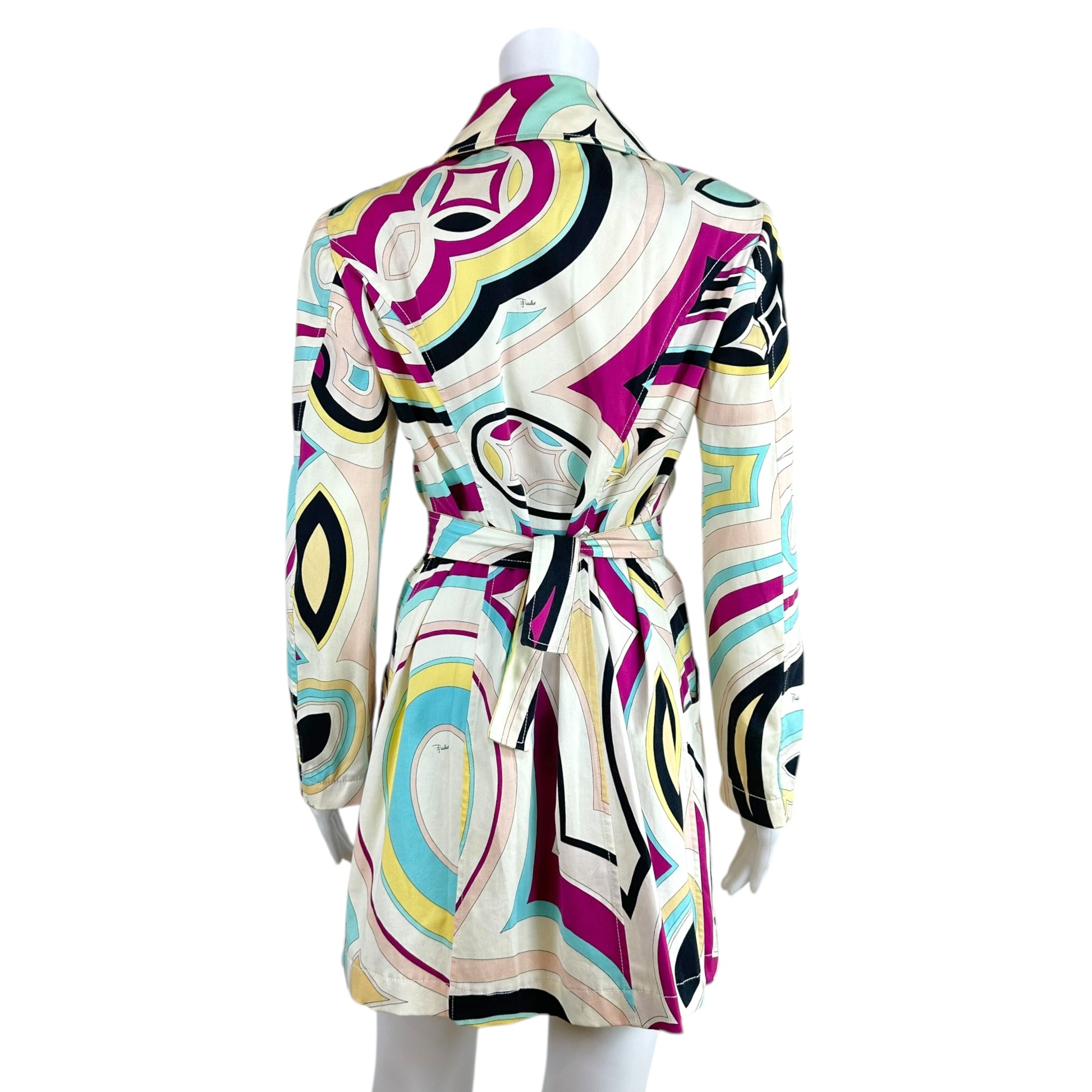 Emilio Pucci Cotton Trench Coat Pink Blue Multi Printed