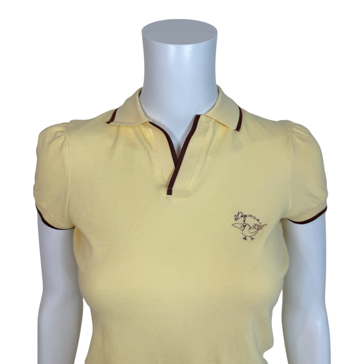 Dsquared2 Light Yellow & Brown Logo Bird Embroidered Polo Top
