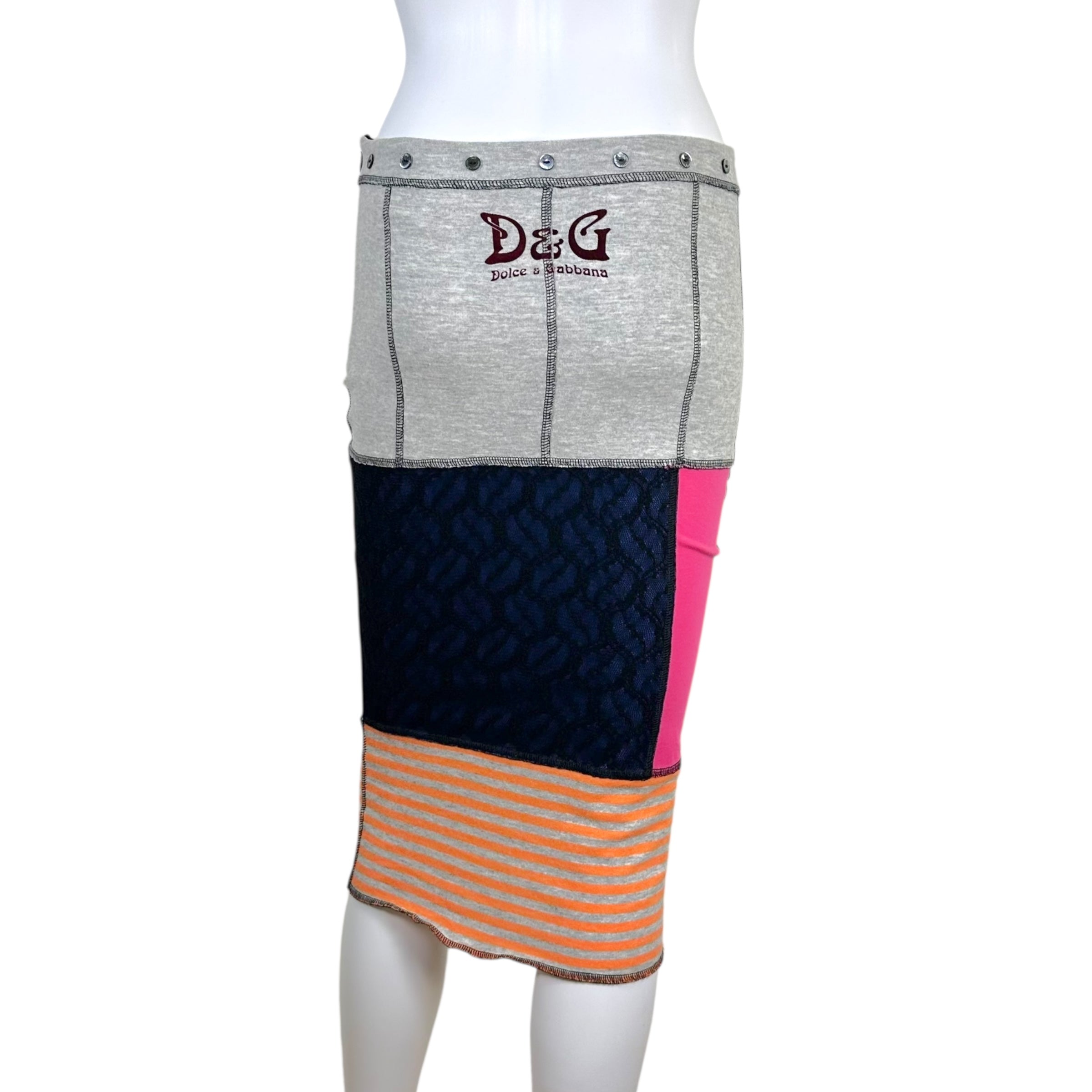 D&G Midi Skirt Patchwork Design Gray Pink Orange – Outfit Repeater