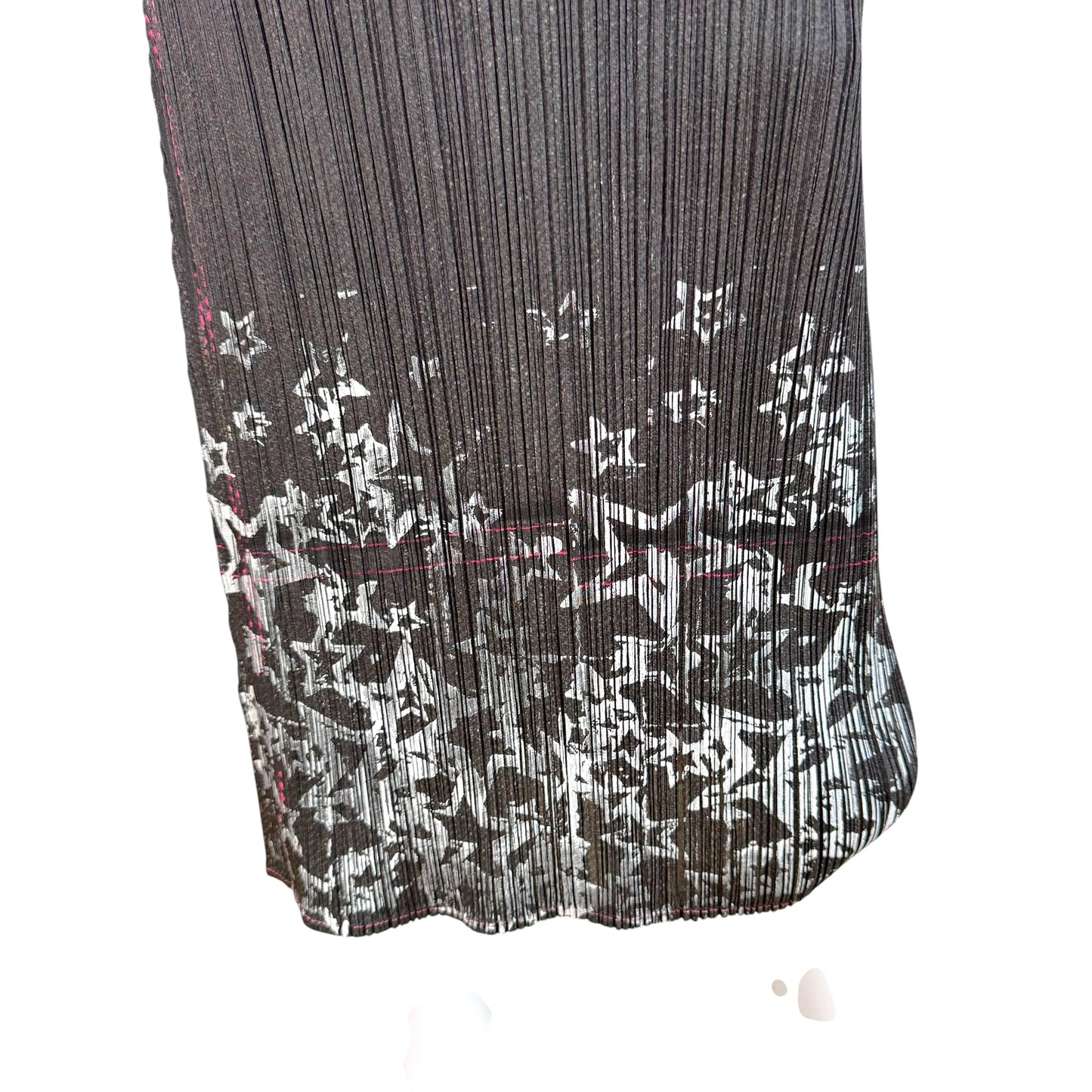 Issey Miyake Pleats Please Black Denim & Star Print Maxi Skirt Sz 2
