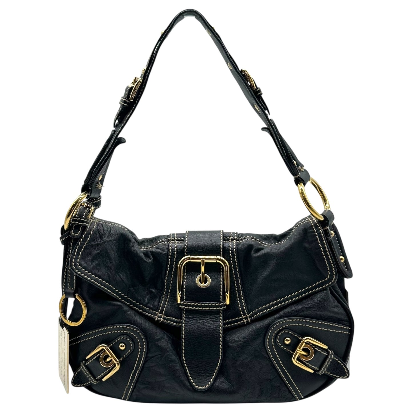 Dolce & Gabbana Black Leather & Gold Buckle Shoulder Bag - Outfit Repeater