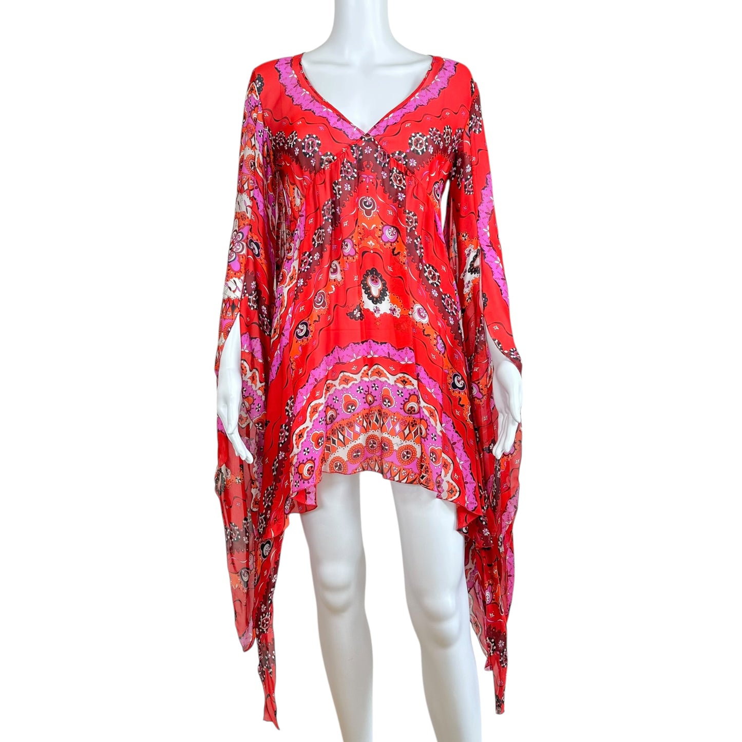 Emilio Pucci Pink Red Printed Asymmetrical Silk Mini Dress