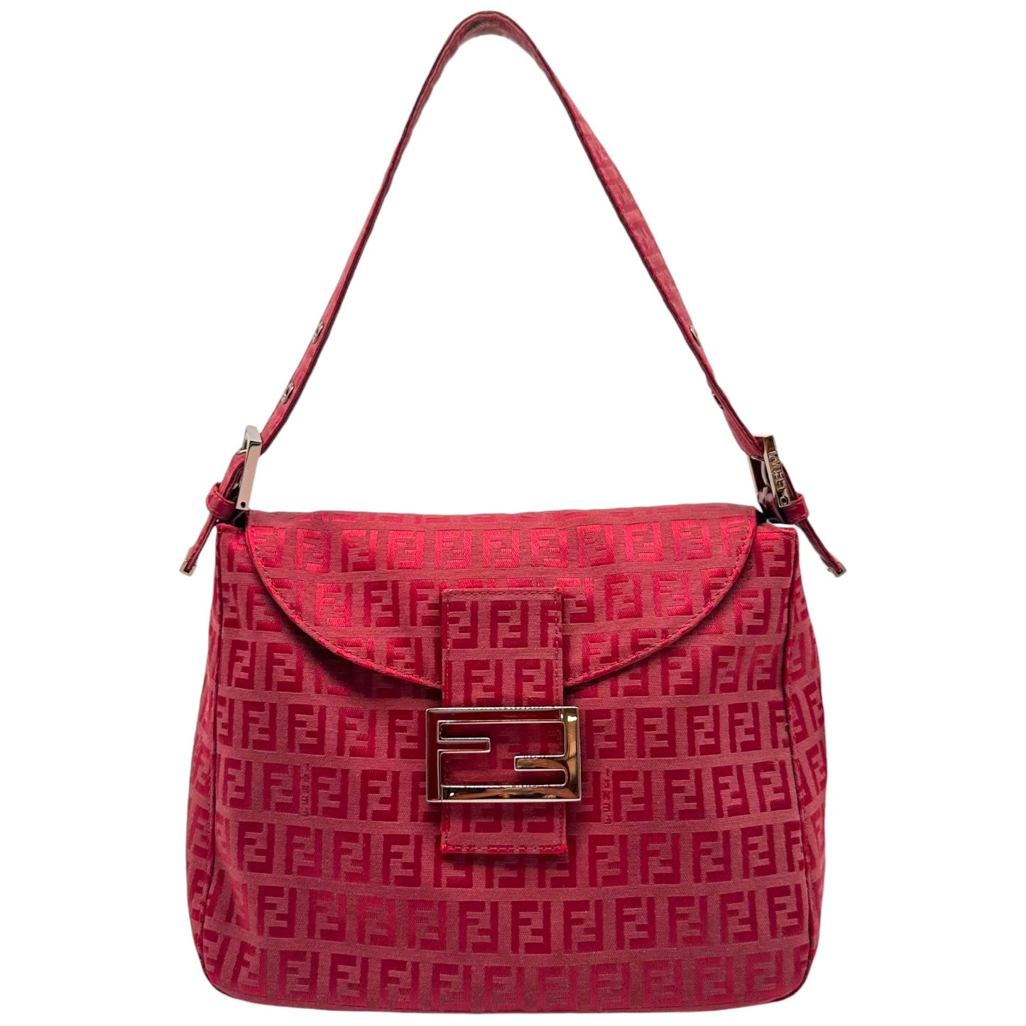 Fendi Red Zucchino Monogram Fold-Over Square Baguette Bag