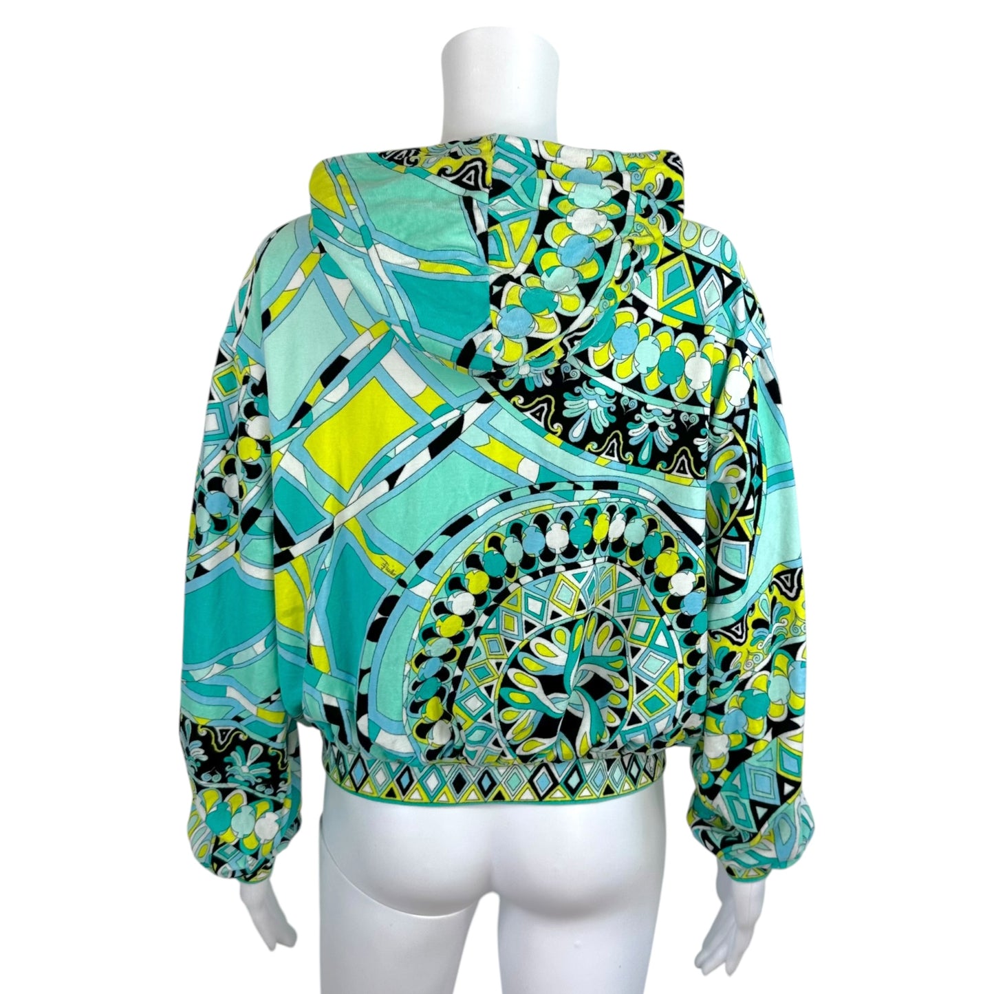 Emilio Pucci Cropped Zip-Up Hoodie Blue Green Velour