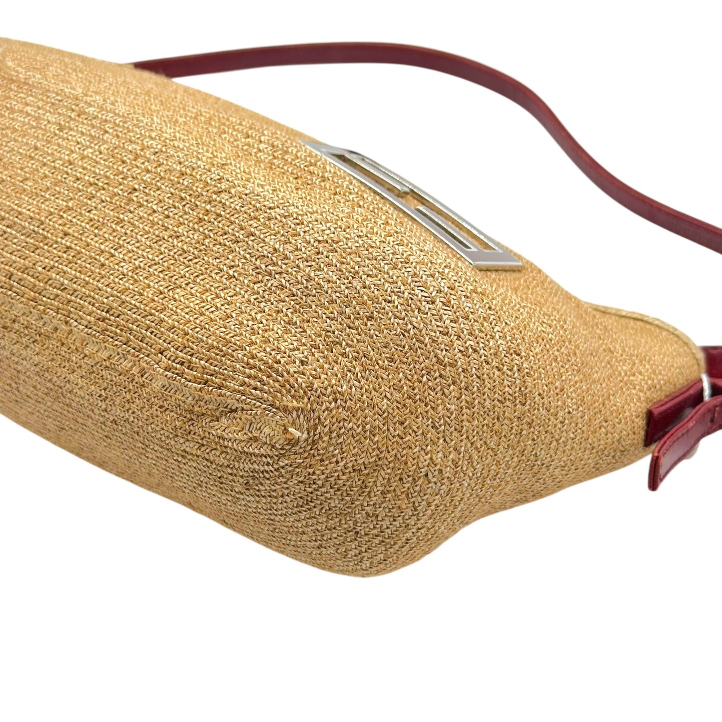 Fendi Shoulder Pochette Bag Burgundy Leather Raffia
