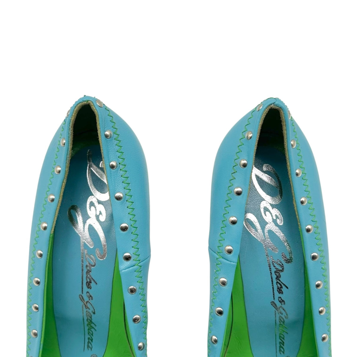 D&G Dolce & Gabbana Turquoise & Green Studded Logo Heels