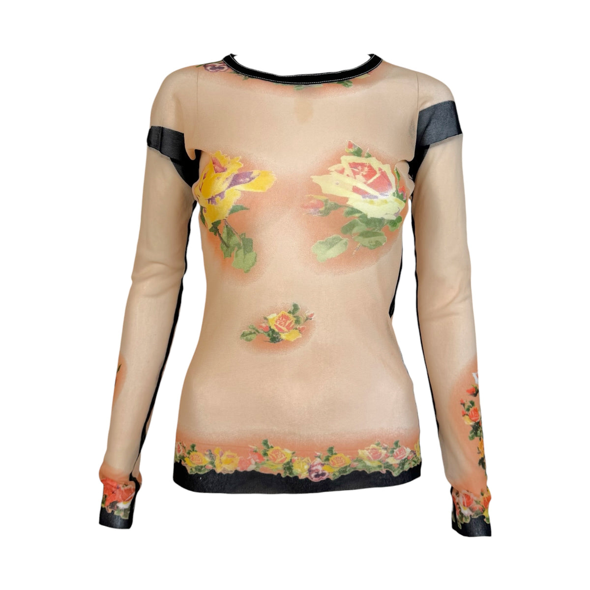 Jean Paul Gaultier Floral Print Mesh Long Sleeve Top