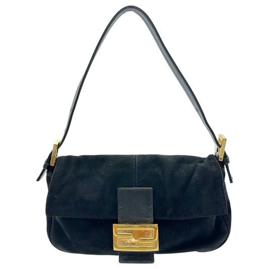 Fendi Black Suede & Gold Hardware Baguette Bag