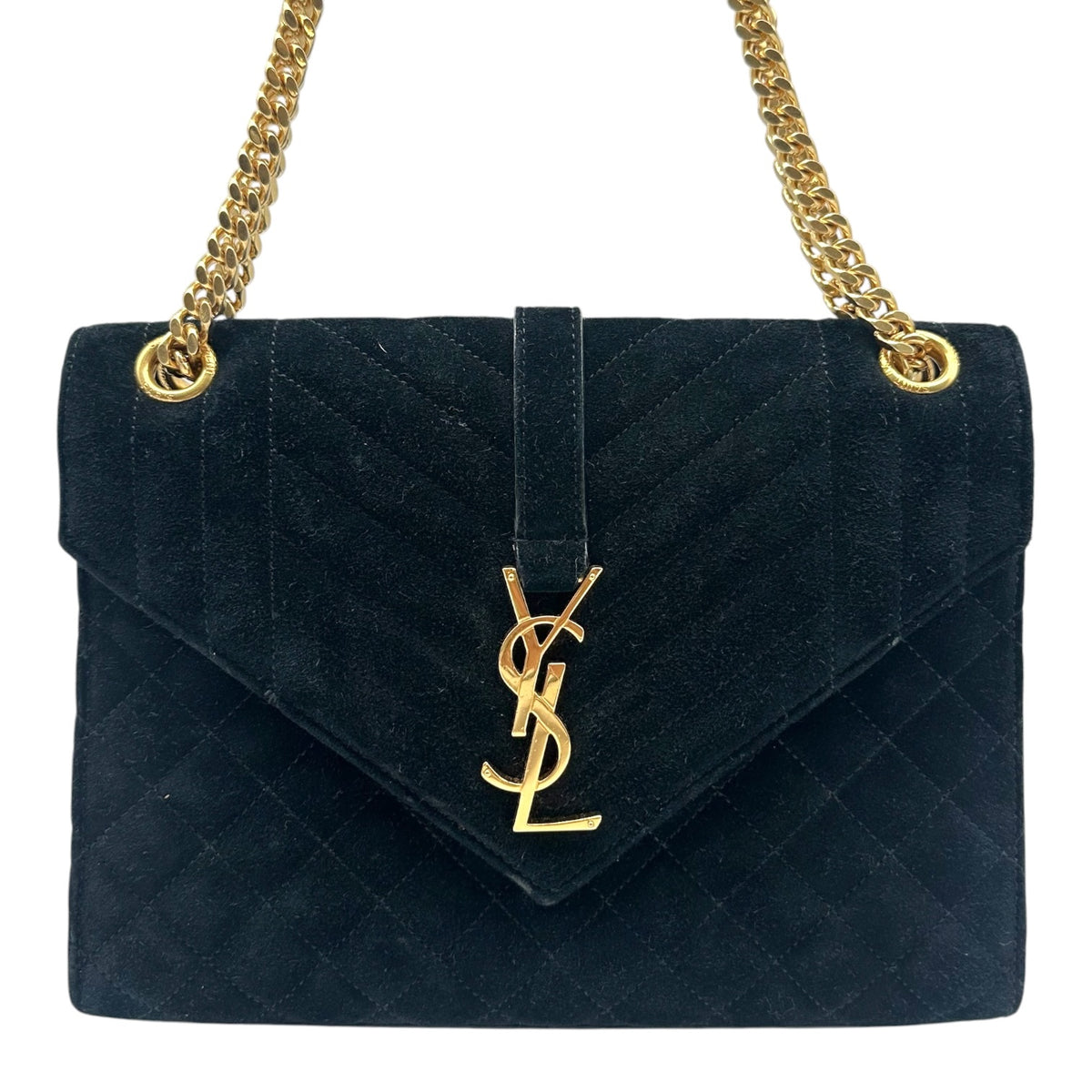 Saint Laurent Black Quilted Suede Shoulder Bag