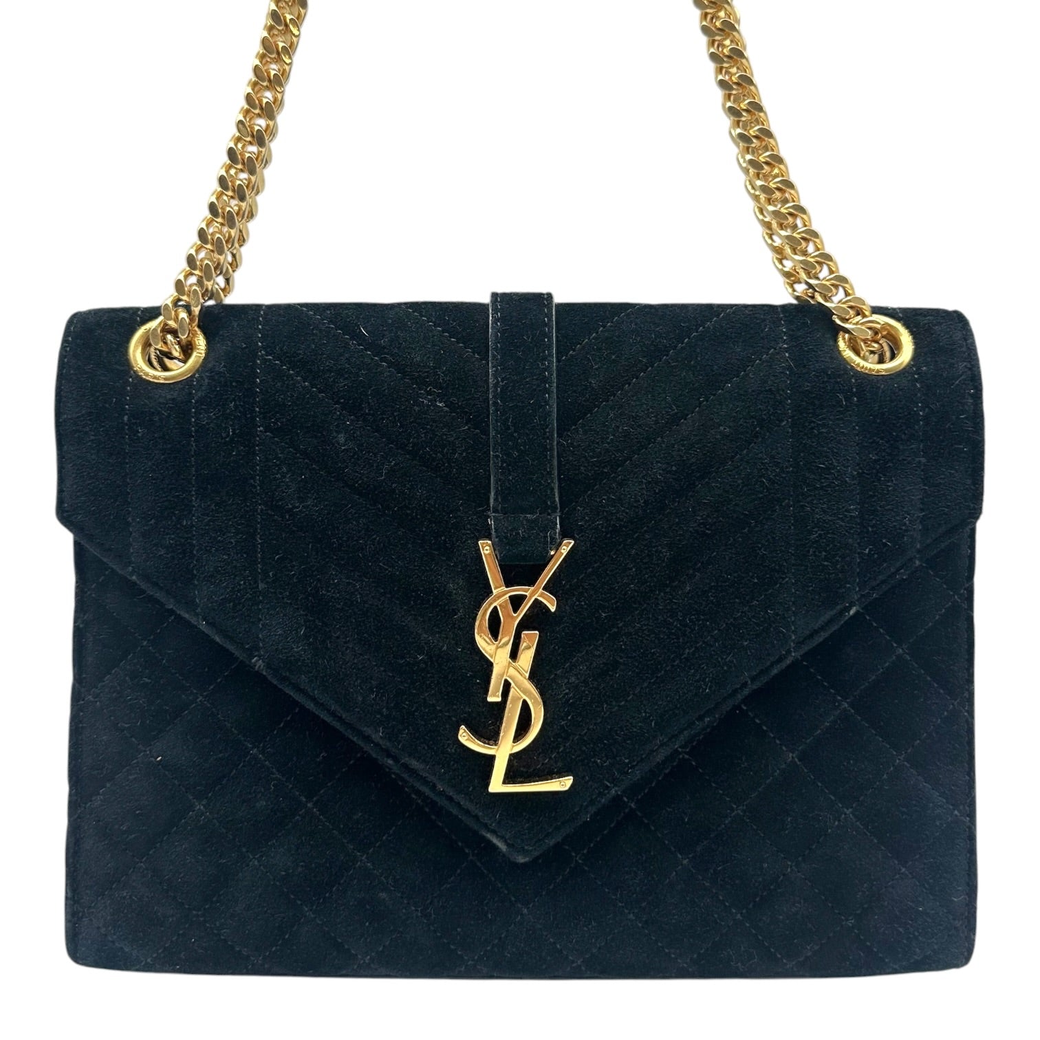 Saint Laurent Black Quilted Suede Shoulder Bag